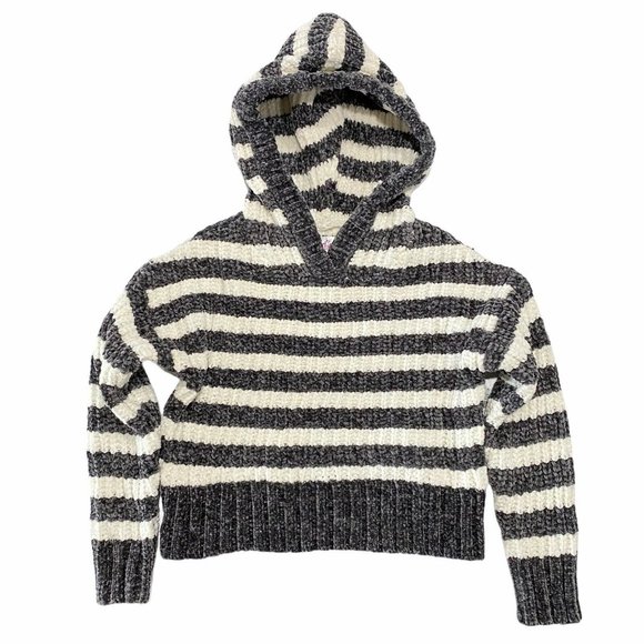 Justice Other - NWT JUSTICE Girls Sweater Hoodie Sz 6 Gray Ivory Stripes Pull-Over Stretch #0467